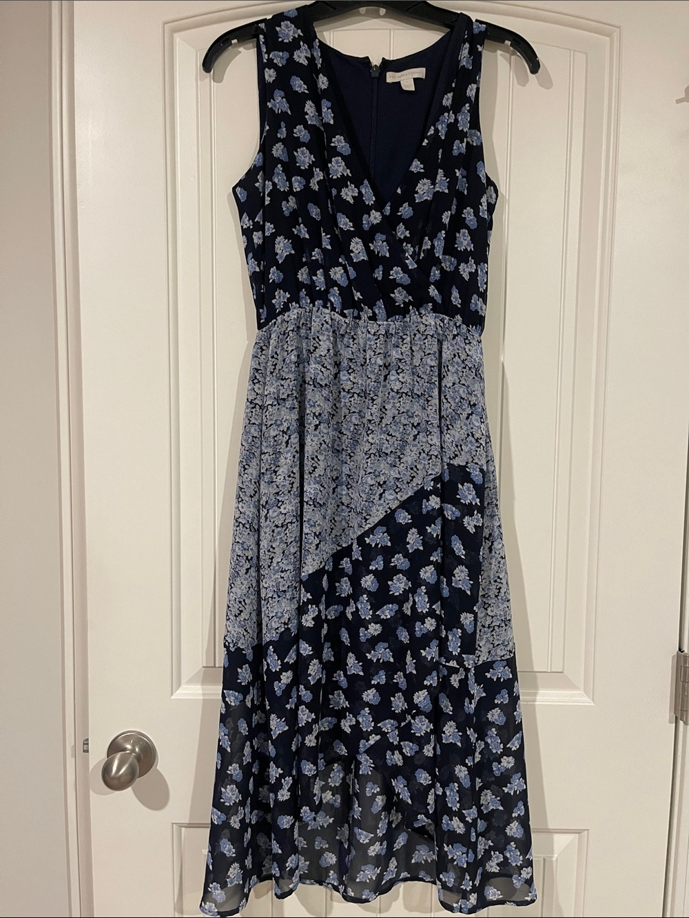 New York & Company Navy and Light Blue Floral Hi/Lo Maxi Dress